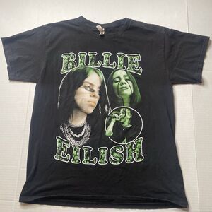 Alstyle Billie Eilish Green Skulls Black Short Sleeve Shirt Large